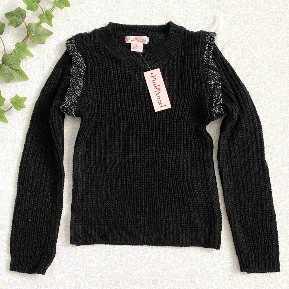 Pink Angel knit long sleeve sweater, black silver
